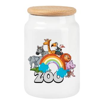 Rainbow Zoo Parade - Cookie Jar with Wooden Lid - white - Front