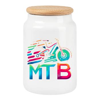 Éclaboussure vibrante de vélo VTT - Boîte à biscuits avec couvercle en bois - blanc - Devant