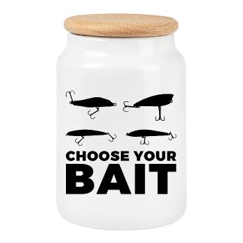 Appâts de pêche - Boîte à biscuits avec couvercle en bois - blanc - Devant