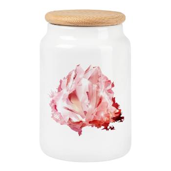Bright Pink Rose Quartz Crystal Motif - Cookie Jar with Wooden Lid - white - Front