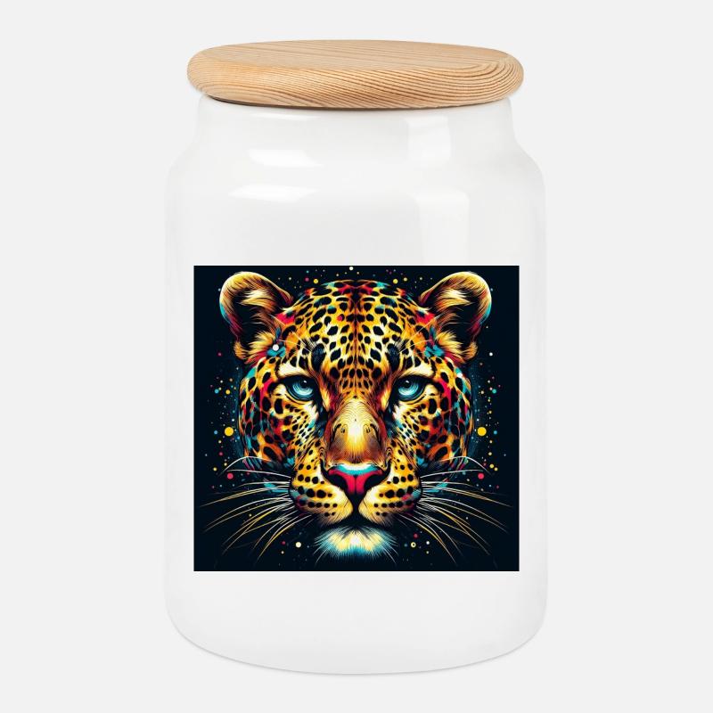 Leopard - Keksdose mit Holzdeckel - Weiß