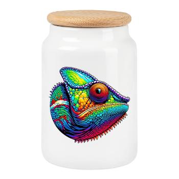 Caméléon - Boîte à biscuits avec couvercle en bois - blanc - Devant
