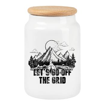 Let's go off the grid - Cookie Jar with Wooden Lid - white - Front