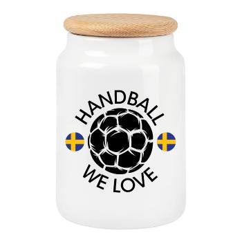 We Love Handball Sweden Handball Player Illustration - Cookie Jar with Wooden Lid - white - Front