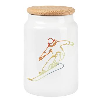 Snowboarder Sketch - Cookie Jar with Wooden Lid - white - Front