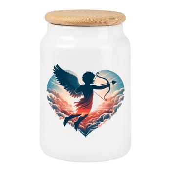 La Saint-Valentin Cupidon va droit au cœur - Boîte à biscuits avec couvercle en bois - blanc - Devant