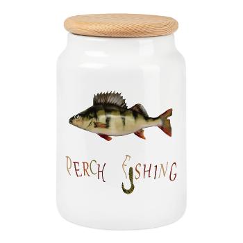 Perch Angler - Cookie Jar with Wooden Lid - white - Front