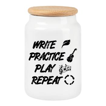 Motivational Ukulele Quote - Cookie Jar with Wooden Lid - white - Front