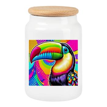 Toucan Pop Art - Boîte à biscuits avec couvercle en bois - blanc - Devant