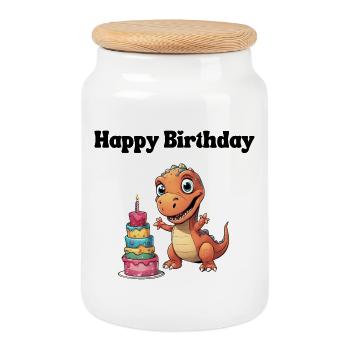 Happy Birthday - Congratulations - Cookie Jar with Wooden Lid - white - Front
