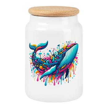 Baleine - Boîte à biscuits avec couvercle en bois - blanc - Devant