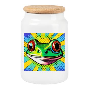 Frosch Pop Art - Keksdose mit Holzdeckel - Weiß - Vorne