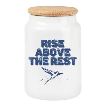 rise above the rest bird - Cookie Jar with Wooden Lid - white - Front
