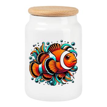Poisson-clown - Boîte à biscuits avec couvercle en bois - blanc - Devant