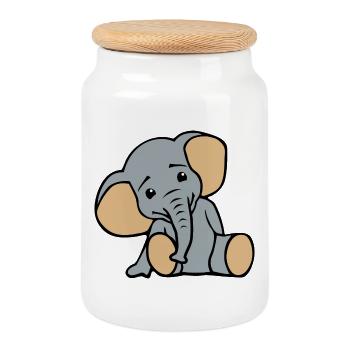 Cute Little Elephant - Cookie Jar with Wooden Lid - white - Front