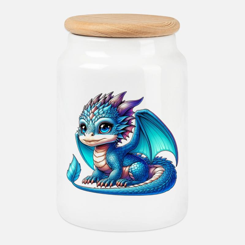 Drache - Keksdose mit Holzdeckel - Weiß