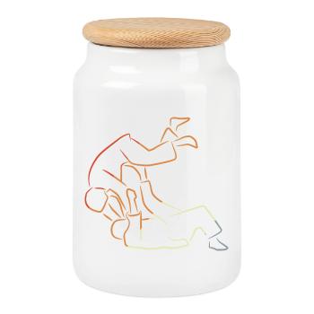 Dessin de combattant de judo - Boîte à biscuits avec couvercle en bois - blanc - Devant