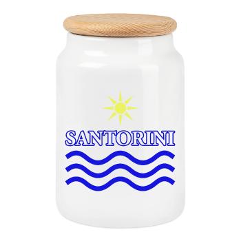 Sun and Waves Coastal Design - Cookie Jar with Wooden Lid - white - Front