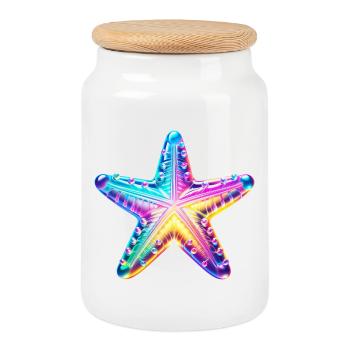 Starfish - Cookie Jar with Wooden Lid - white - Front
