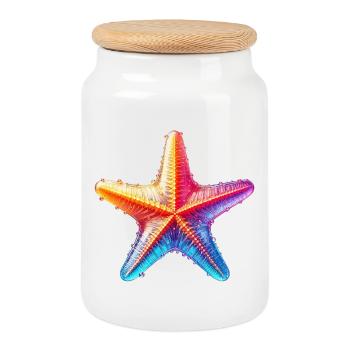 Étoile de mer - Boîte à biscuits avec couvercle en bois - blanc - Devant