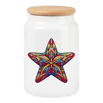 Starfish - Cookie Jar with Wooden Lid - white - Front