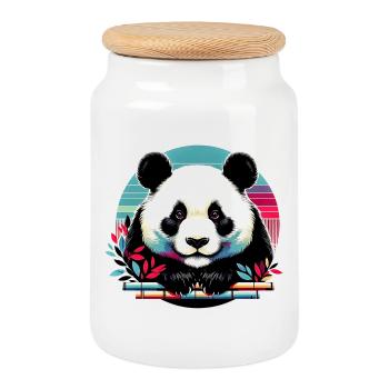 Panda - Cookie Jar with Wooden Lid - white - Front