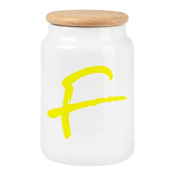 Buchstabe F - Keksdose mit Holzdeckel - Weiß - Vorne