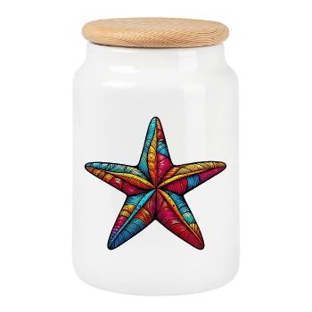 Étoile de mer - Boîte à biscuits avec couvercle en bois - blanc - Devant