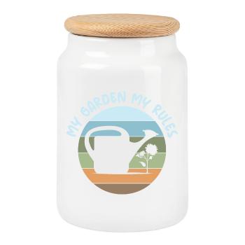 dictons drôles jardinier règles logo rétro - Boîte à biscuits avec couvercle en bois - blanc - Devant