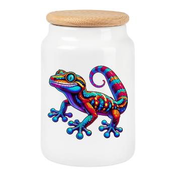 Gecko - Keksdose mit Holzdeckel - Weiß - Vorne