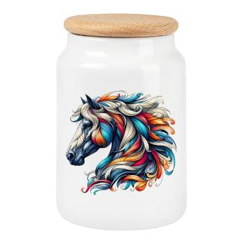 Cheval - Boîte à biscuits avec couvercle en bois - blanc - Devant
