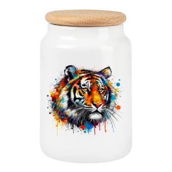 Tiger - Keksdose mit Holzdeckel - Weiß - Vorne