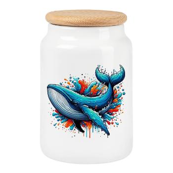 Baleine - Boîte à biscuits avec couvercle en bois - blanc - Devant