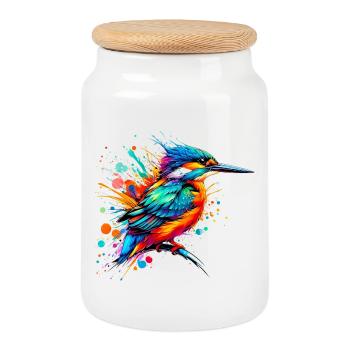 Martin-pêcheur - Boîte à biscuits avec couvercle en bois - blanc - Devant