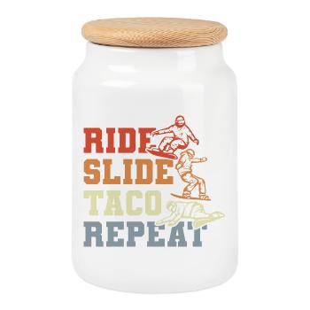 Taco Snowboarding - Cookie Jar with Wooden Lid - white - Front