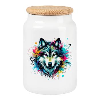 Wolf - Keksdose mit Holzdeckel - Weiß - Vorne