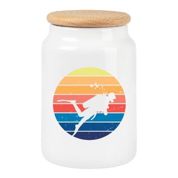 Retro Vibe Diver - Cookie Jar with Wooden Lid - white - Front