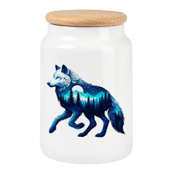 Loup - Boîte à biscuits avec couvercle en bois - blanc - Devant
