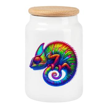 Chameleon - Cookie Jar with Wooden Lid - white - Front