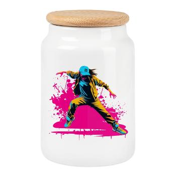 Breakdancer des années 90 - Boîte à biscuits avec couvercle en bois - blanc - Devant