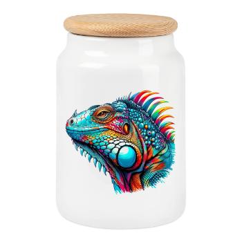 Iguana - Cookie Jar with Wooden Lid - white - Front
