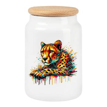 Cheetah - Cookie Jar with Wooden Lid - white - Front