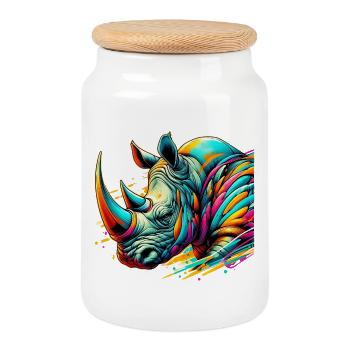 Rhinoceros - Cookie Jar with Wooden Lid - white - Front