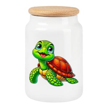 Turtle - Cookie Jar with Wooden Lid - white - Front