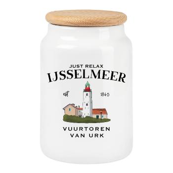 Phare d’Urk, IJsselmeer Pays-Bas, Dessin - Boîte à biscuits avec couvercle en bois - blanc - Devant