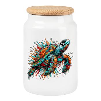 Turtle - Cookie Jar with Wooden Lid - white - Front