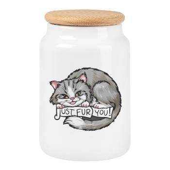 Cat_Just vous fourrure - Boîte à biscuits avec couvercle en bois - blanc - Devant