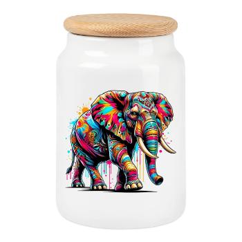 Éléphant - Boîte à biscuits avec couvercle en bois - blanc - Devant