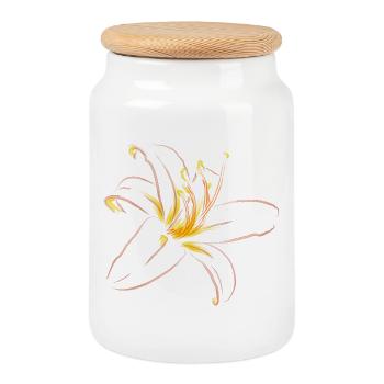 LIGHT PINK LILY - Cookie Jar with Wooden Lid - white - Front
