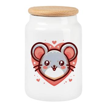 Mouse Heart - Cookie Jar with Wooden Lid - white - Front